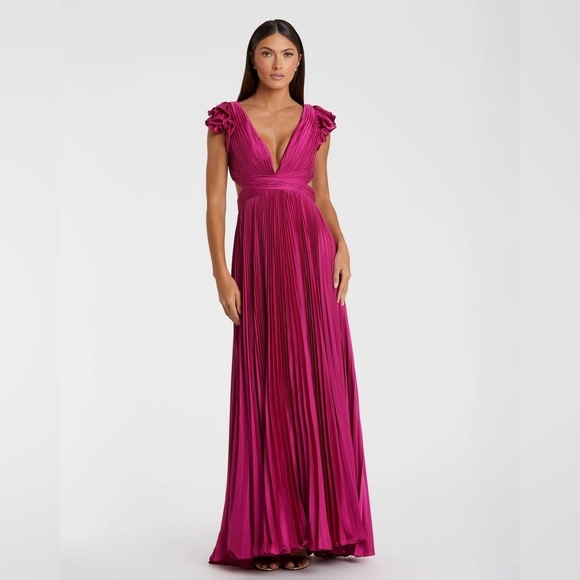 IEENA FOR MAC DUGGAL 26729 NWT
Pleated Ruffled Cap Sleeve Cut Out Lace Up Gown - Picture 1 of 6